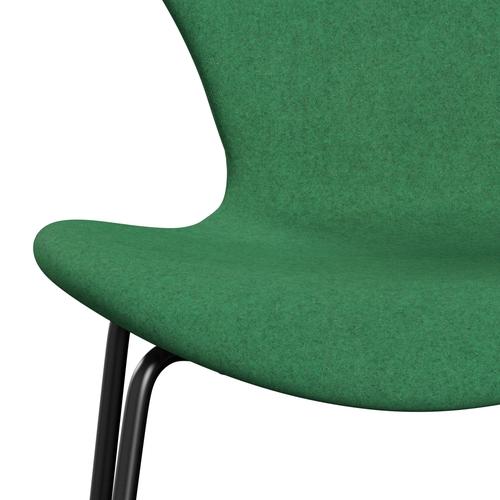 Fritz Hansen 3107 Stuhl Vollpolsterung, Schwarz/Divina Melange Grün