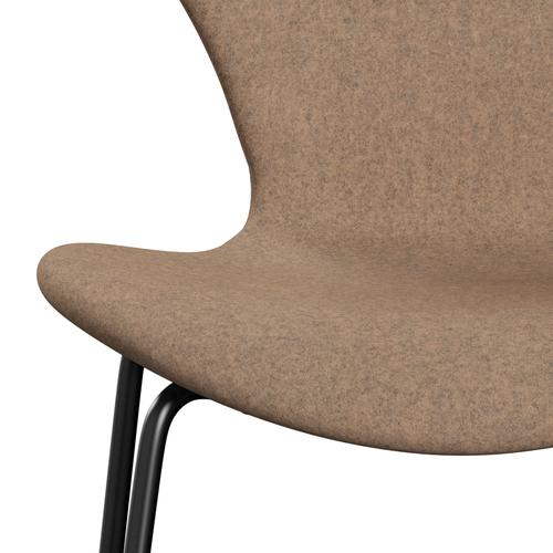 Fritz Hansen 3107 Stuhl Vollpolsterung, Schwarz/Divina Melange Grau Nude