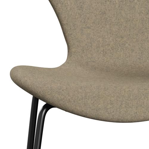 Fritz Hansen 3107 Stuhl Vollpolsterung, Schwarz/Divina Melange Grau Sand