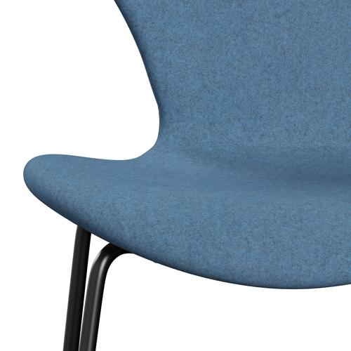 Fritz Hansen 3107 Stuhl Vollpolsterung, Schwarz/Divina Melange Hellblau