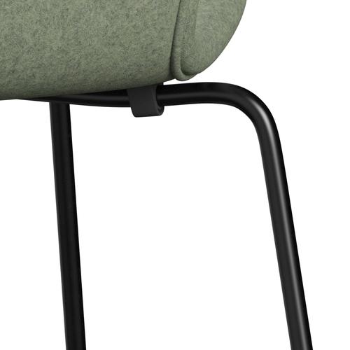 Fritz Hansen 3107 Stuhl Vollpolsterung, Schwarz/Divina Melange Hellgrün