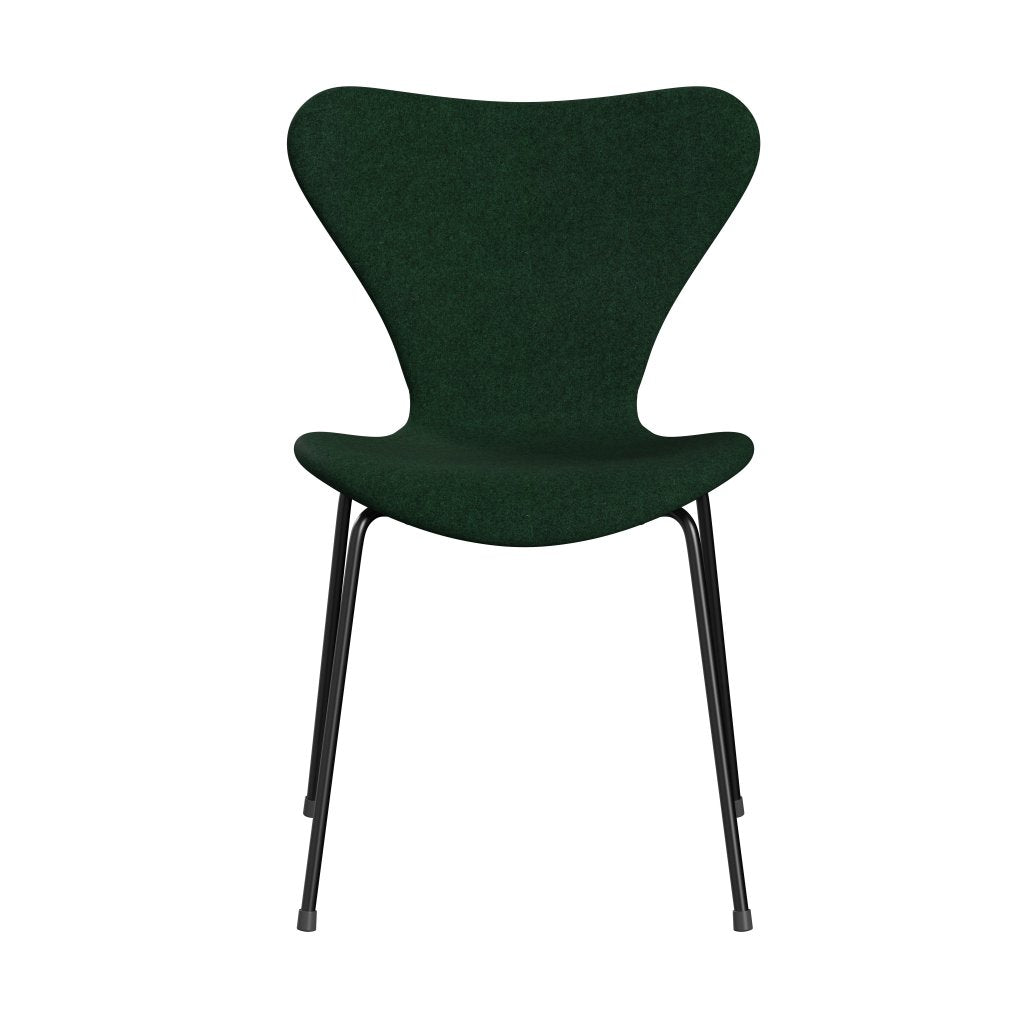 Fritz Hansen 3107 Stuhl Vollpolsterung, Schwarz/Divina Melange Warm Dark Green