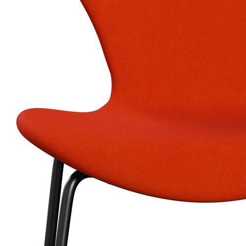 Fritz Hansen 3107 Stuhl Vollpolsterung, Schwarz/Divina Orange/Rot