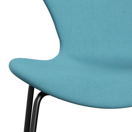 Fritz Hansen 3107 Stuhl Vollpolsterung, Schwarz/Divina Turquoise Light