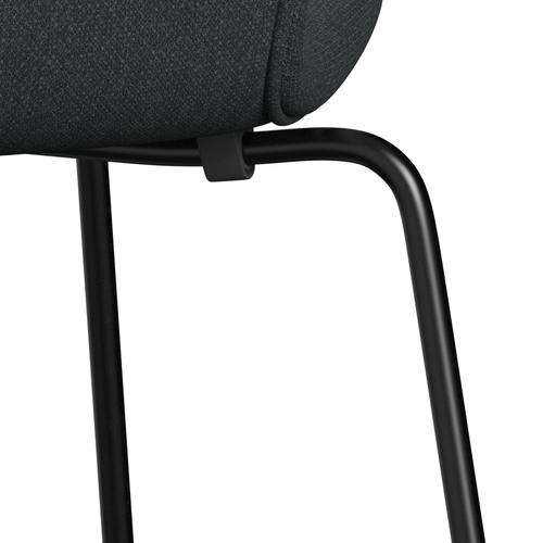 Fritz Hansen 3107 Stuhl Vollpolsterung, Schwarz/Fiord Dunkelgrau Mehrfarbig