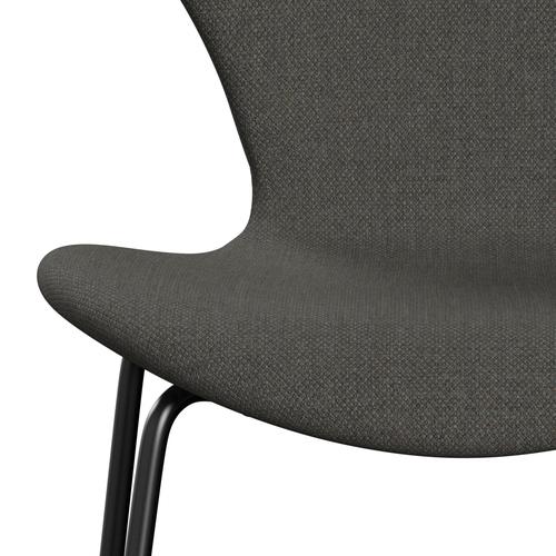 Fritz Hansen 3107 Stuhl Full Polster, Schwarz/Fiord dunkelgrau/Stein