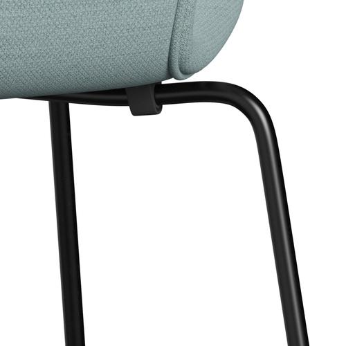 Fritz Hansen 3107 Stuhl Full Polster, Schwarz/Fiord hellblau/Stein