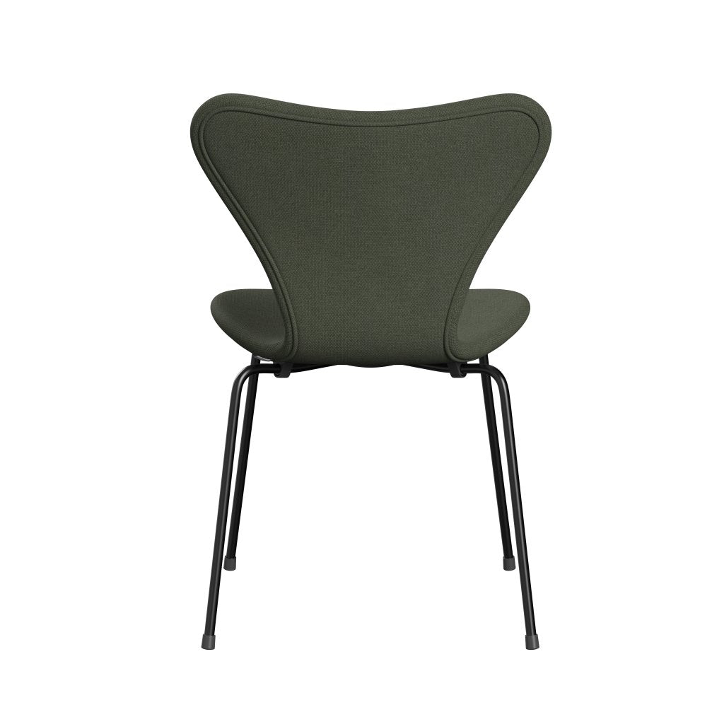 Fritz Hansen 3107 Stuhl Vollpolsterung, Schwarz/Flord-Olivgrün/Mittelgrün