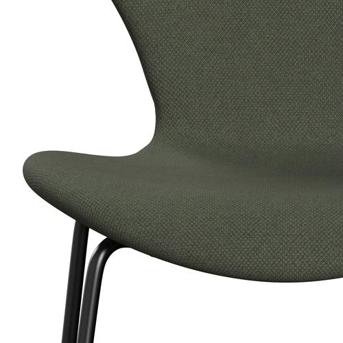 Fritz Hansen 3107 Stuhl Vollpolsterung, Schwarz/Flord-Olivgrün/Mittelgrün