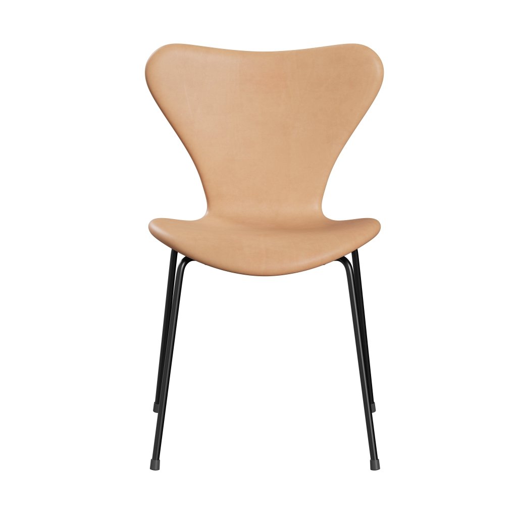 Fritz Hansen 3107 Stuhl Vollpolsterung, Schwarz/Naturleder