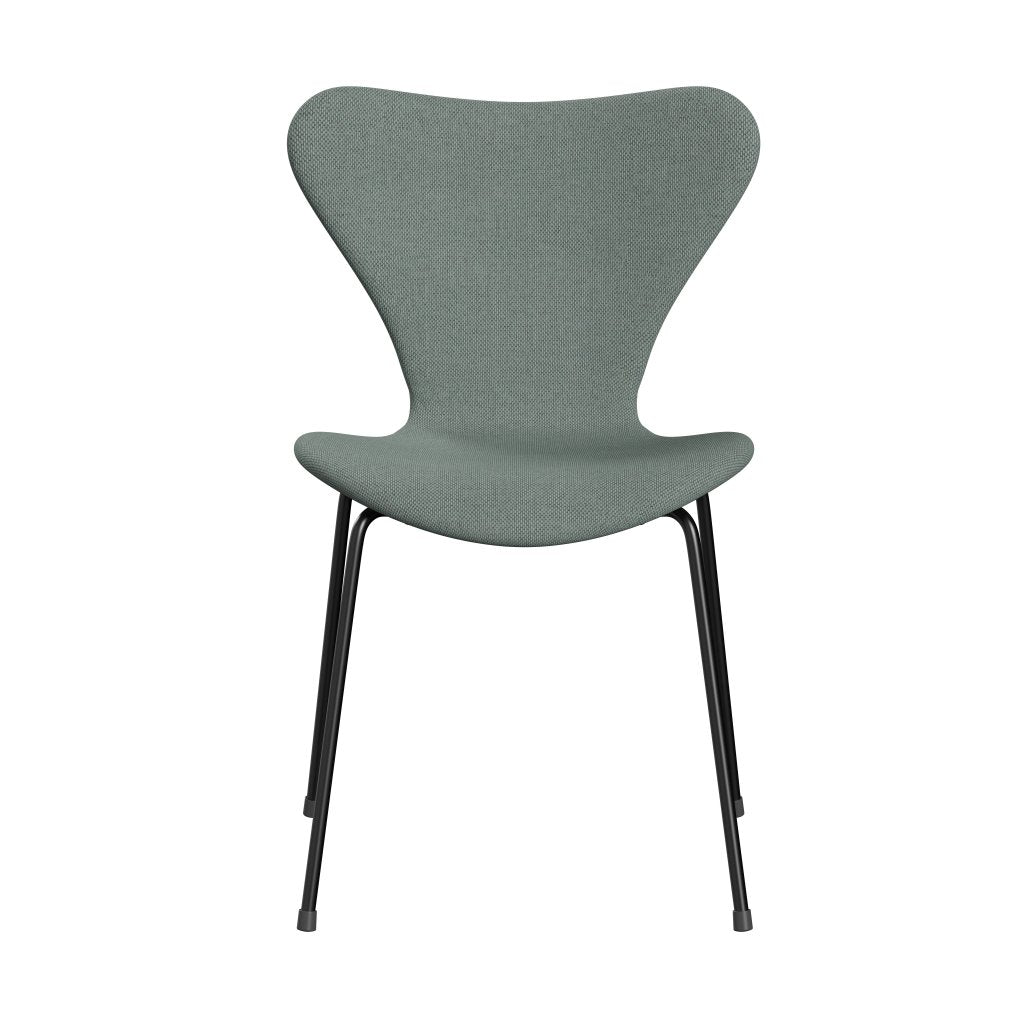 Fritz Hansen 3107 Stuhl Vollpolsterung, Schwarz/Re Wolle Hell Aquamarin/Natürlich