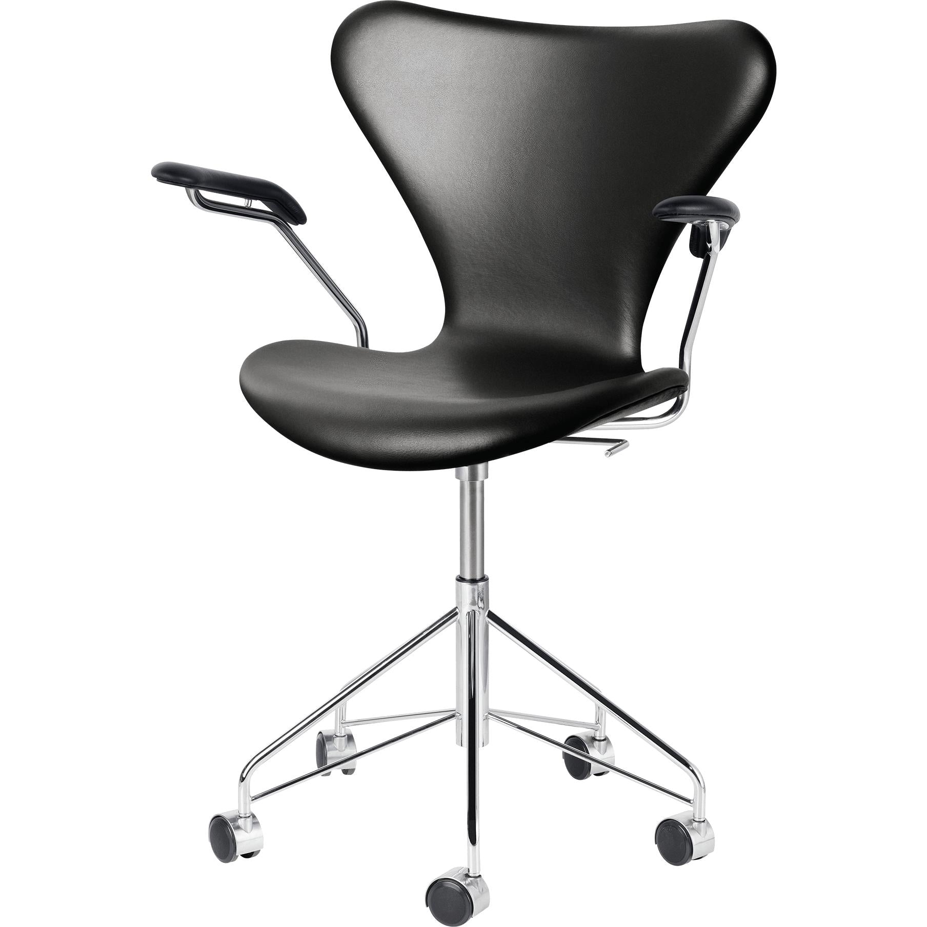 [product_category]-Fritz Hansen Series 7 Swivel Armchair Full Upholstery Leather, Soft Black-Fritz Hansen-3217-soft black/fully upholstered-FRI-1