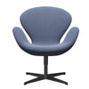  Swan Lounge Chair Black Lacquered/Steelcut Trio White/Blue