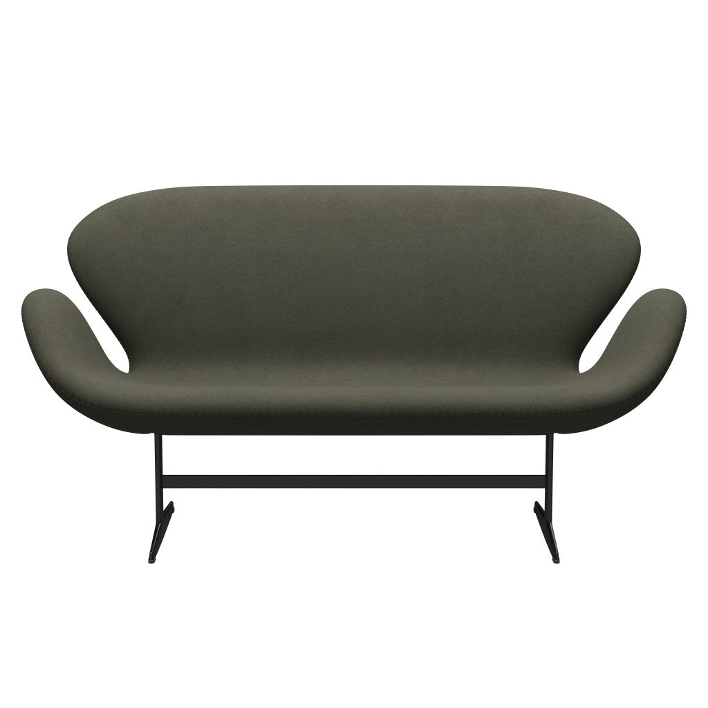 [product_category]-Fritz Hansen Swan Sofa 2 Seater, Black Lacquered/Divina Military Green-Fritz Hansen-3321-DIV944-BLLA-FRI-1