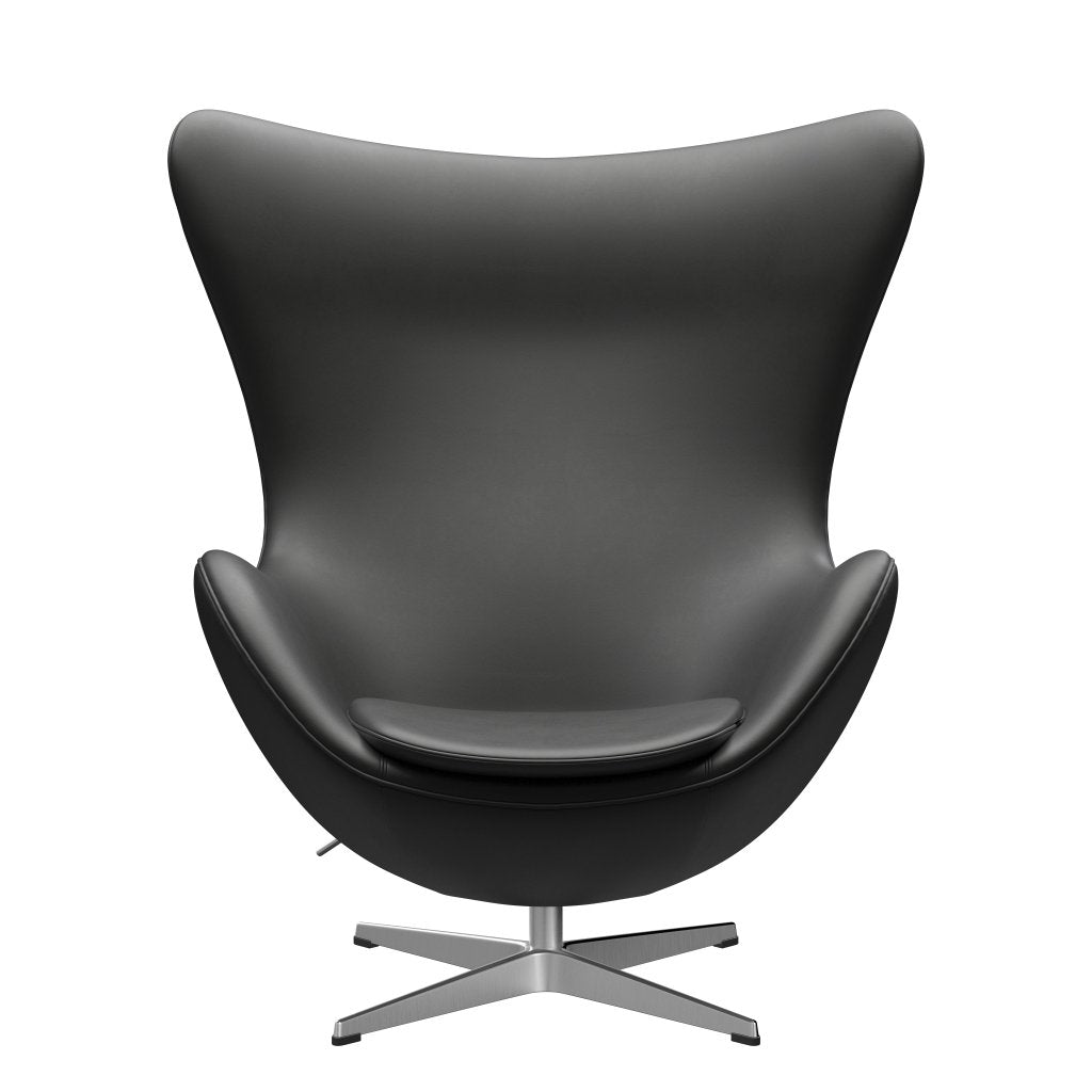 Fritz Hansen The Egg Lounge Chair Leder, Satin gebürstetes Aluminium/Essential Black