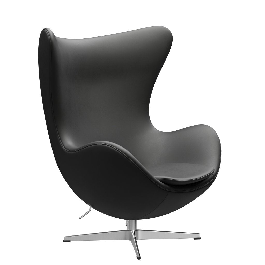 Fritz Hansen The Egg Lounge Chair Leder, Satin gebürstetes Aluminium/Essential Black