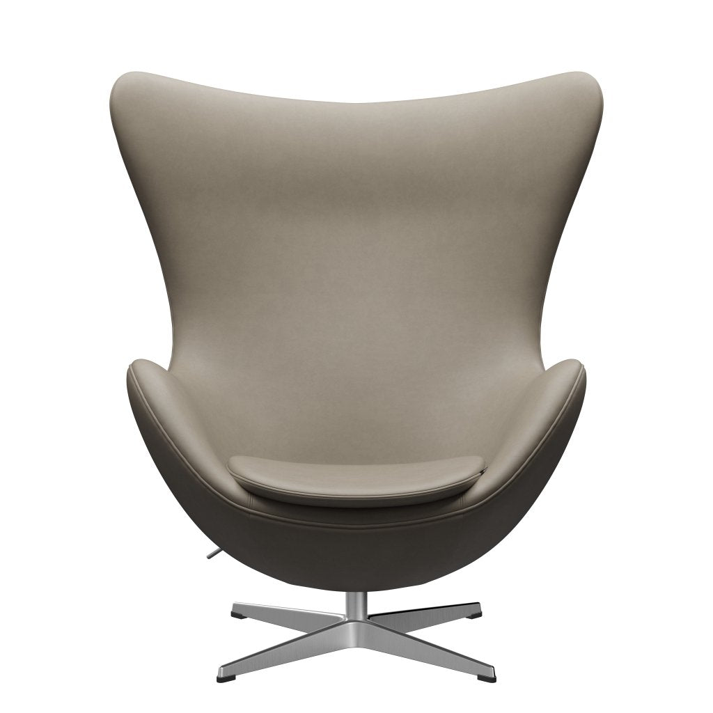 Fritz Hansen The Egg Lounge Chair Leder, Satiniertes gebürstetes Aluminium/Essential Hellgrau