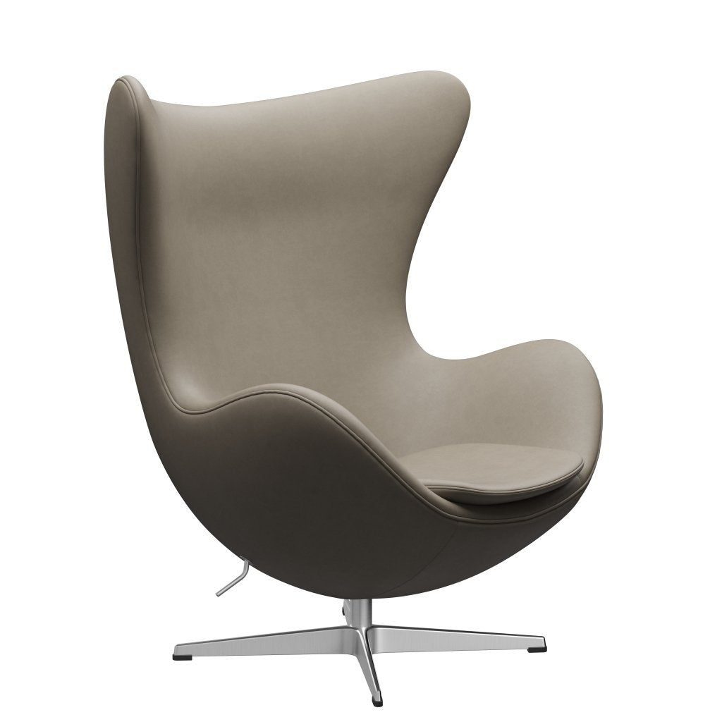 Fritz Hansen The Egg Lounge Chair Leder, Satiniertes gebürstetes Aluminium/Essential Hellgrau