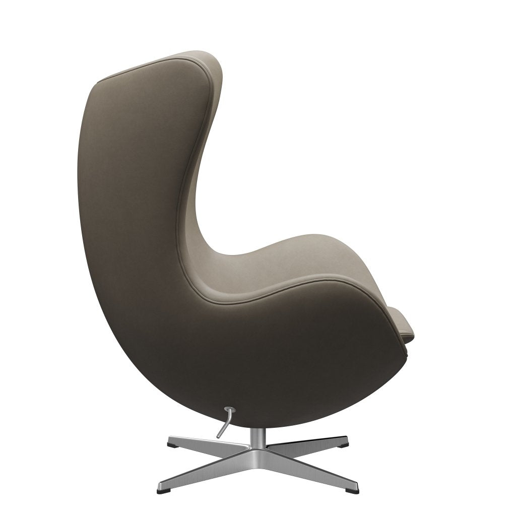 Fritz Hansen The Egg Lounge Chair Leder, Satiniertes gebürstetes Aluminium/Essential Hellgrau