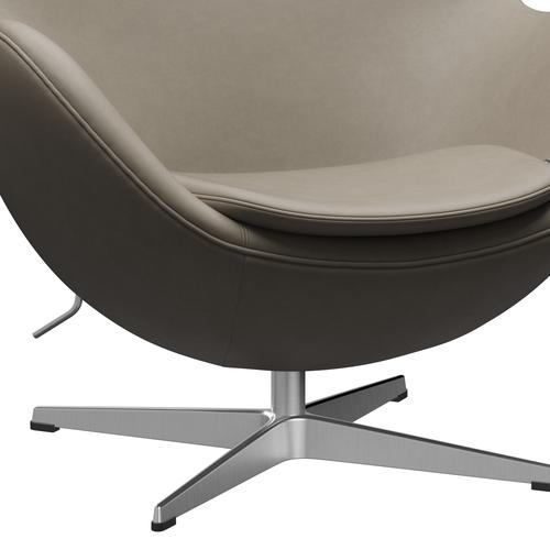 Fritz Hansen The Egg Lounge Chair Leder, Satiniertes gebürstetes Aluminium/Essential Hellgrau