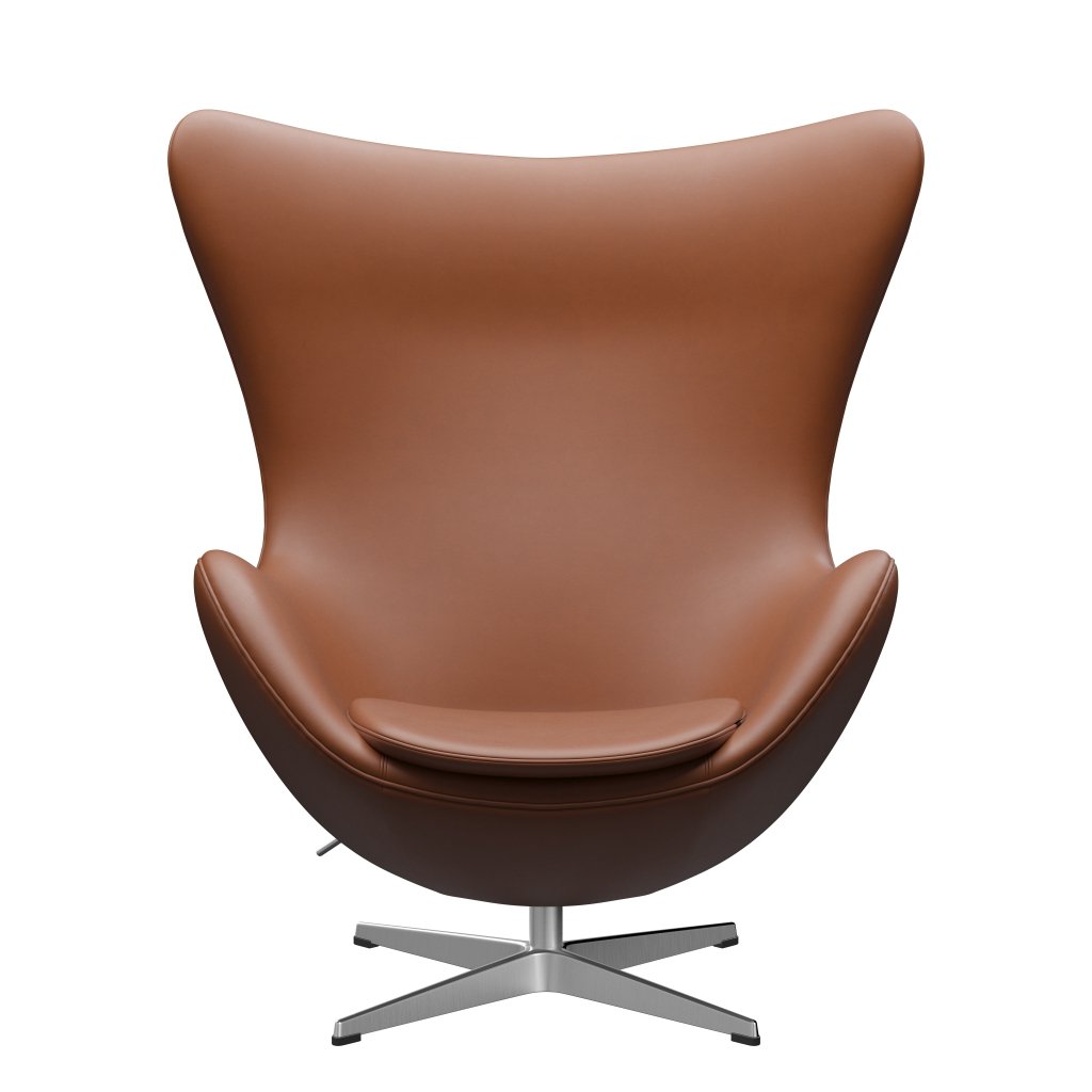 Fritz Hansen The Egg Lounge Chair Leder, Satin gebürstetes Aluminium/Essenzialnussbaum