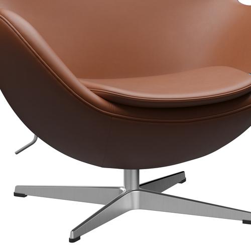 Fritz Hansen The Egg Lounge Chair Leder, Satin gebürstetes Aluminium/Essenzialnussbaum