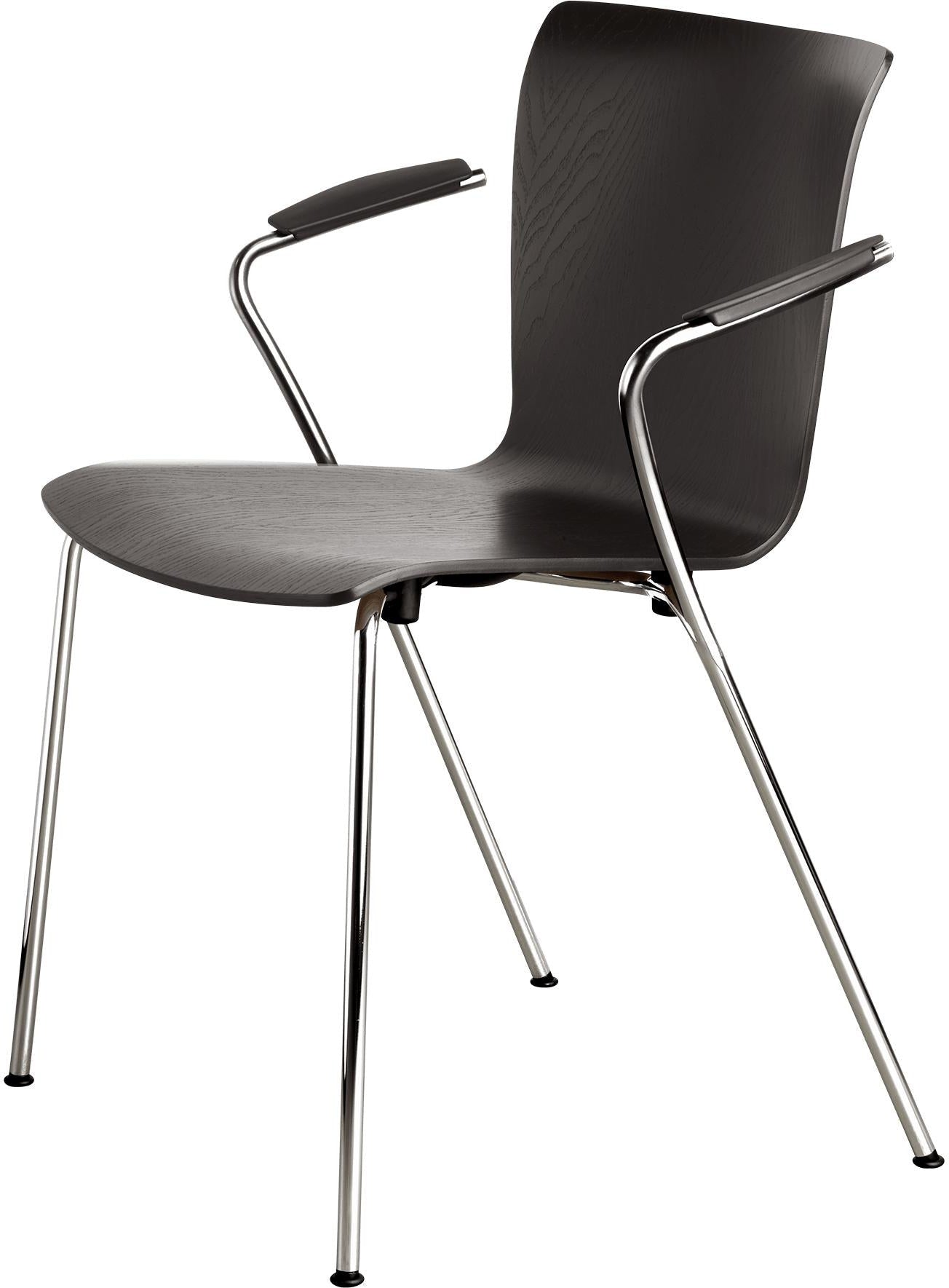 Fritz Hansen VICO -Duo VM111 Stuhl mit Armen Chrombeinen, schwarze Asche