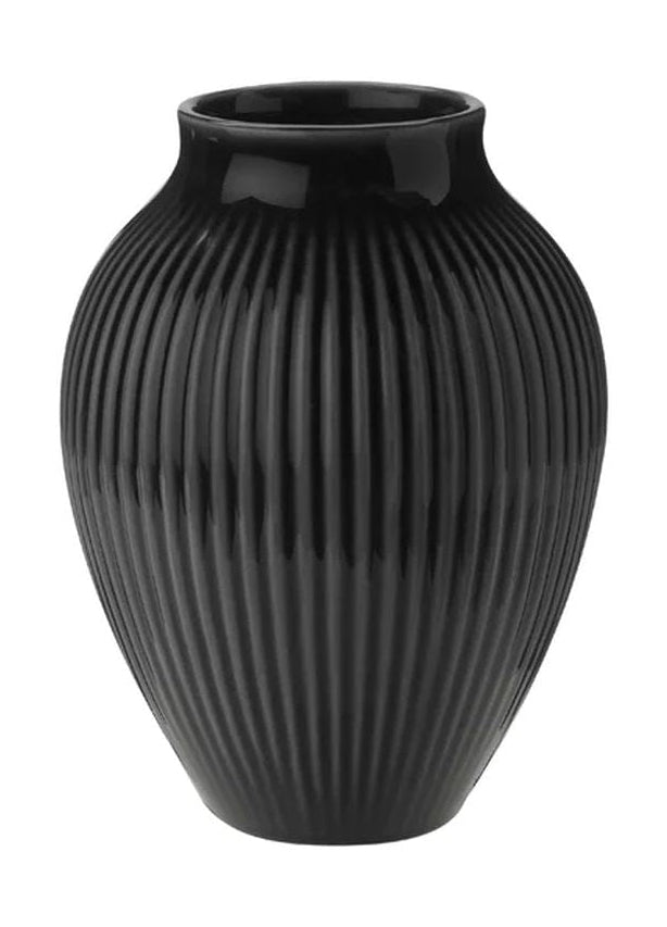 [product_category]-Knabstrup Keramik Vase With Grooves H 12,5 Cm, Black-Knabstrup Keramik-5713959012110-1211-KNA-1