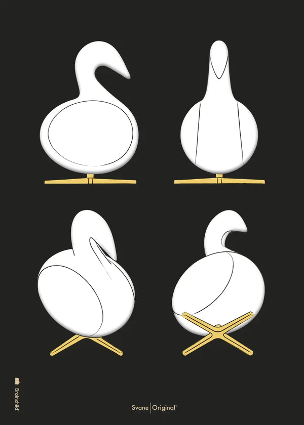 Brainchild Swan Design Schetsen Poster Zonder Frame 30x40 Cm, Zwarte Achtergrond