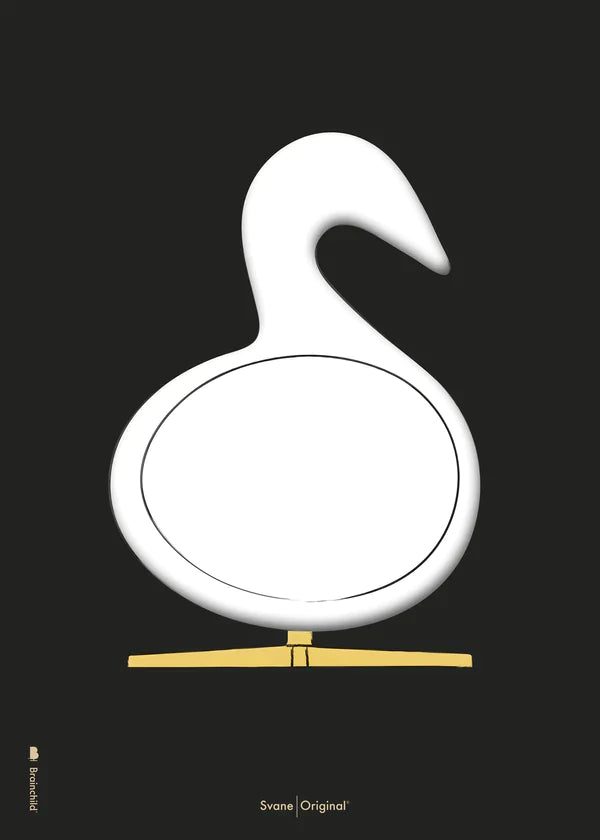 Brainchild Swan Design Schetsposter zonder lijst, 30x40 cm, zwarte achtergrond