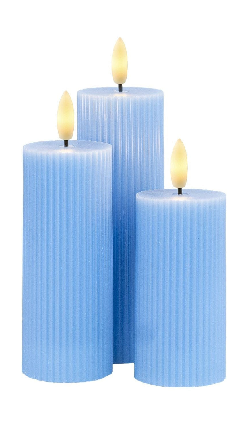 Sirius Smilla wiederaufladbare LED -Kerzen 3 -PCs. Ø5x H10/12,5/15 cm, blau