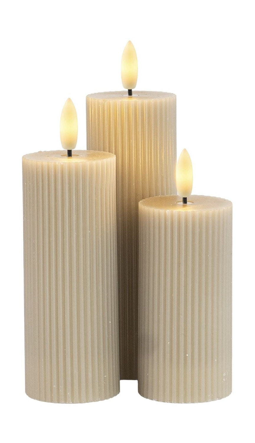 Sirius Smilla Rechargeable Led Candle 3 Pcs. ø5x H10/12,5/15cm, Warm Grey