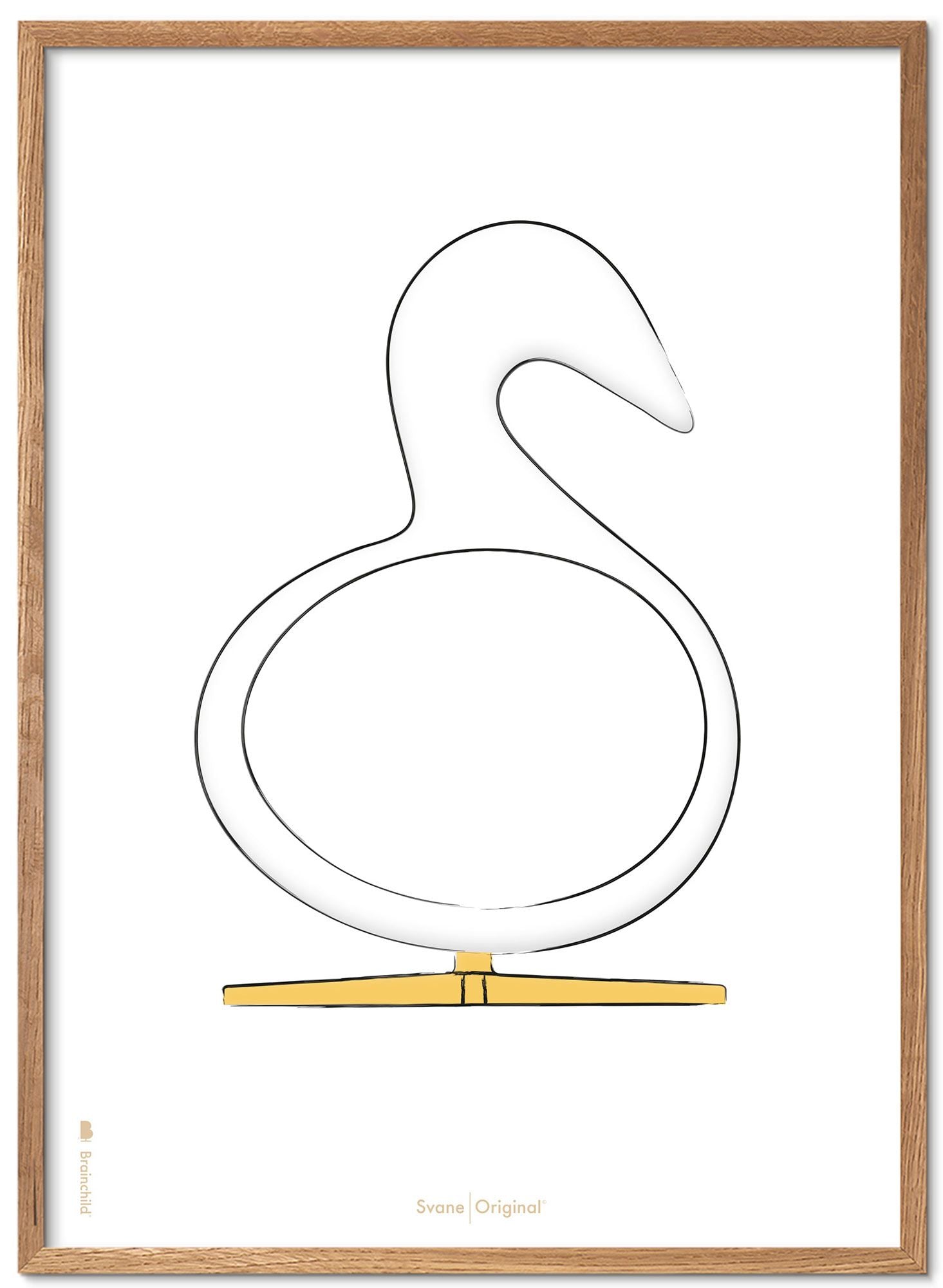 Brainchild Swan Design Schets Poster Gemaakt Van Licht Hout 50x70 Cm, Witte Achtergrond