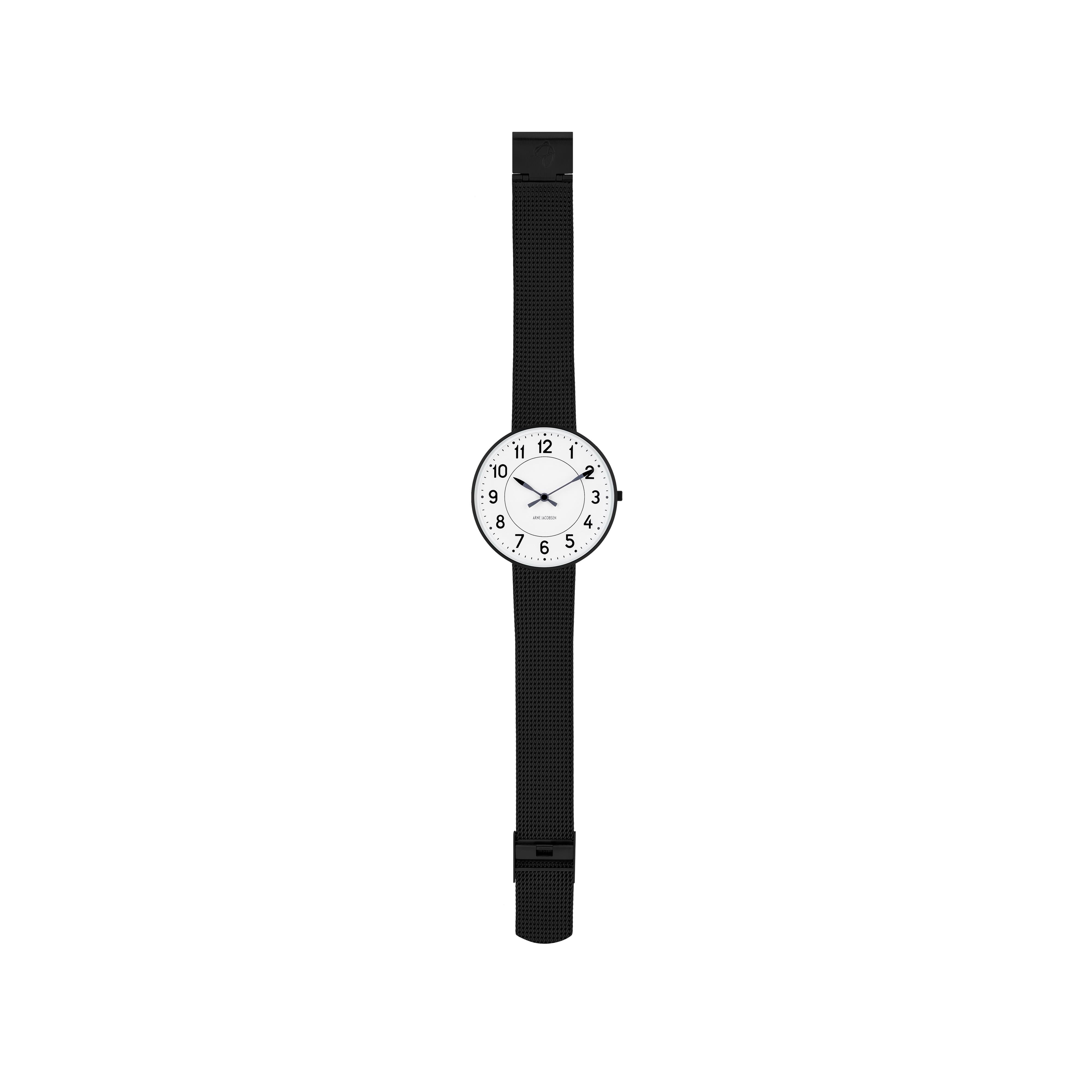 Arne Jacobsen Station Wristwatch ø40, Black/Black Mesh