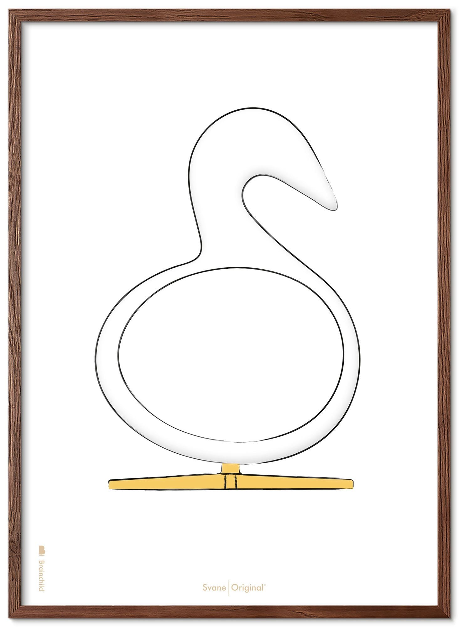 Brainchild Swan Design Sketch Poster Frame Made Of Dark Wood 30x40 Cm, White Background