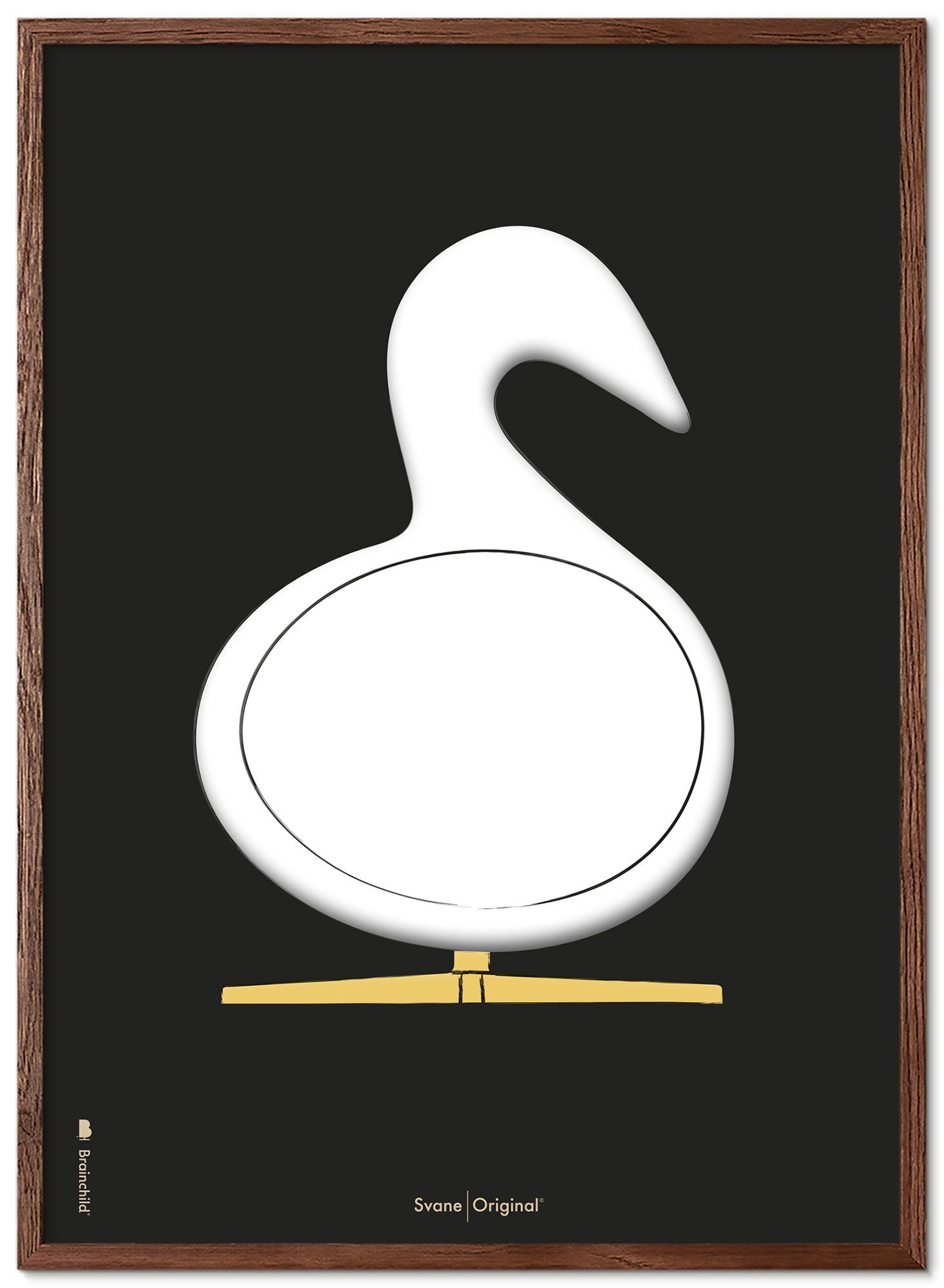 Brainchild Swan Design Schets Poster Gemaakt Van Donker Hout 30x40 Cm, Zwarte Achtergrond
