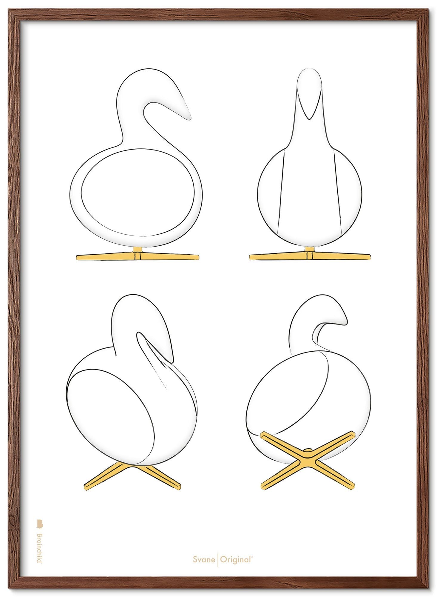 Brainchild Swan Design Schetsen Poster Frame Gemaakt Van Donker Hout 30x40 Cm, Witte Achtergrond