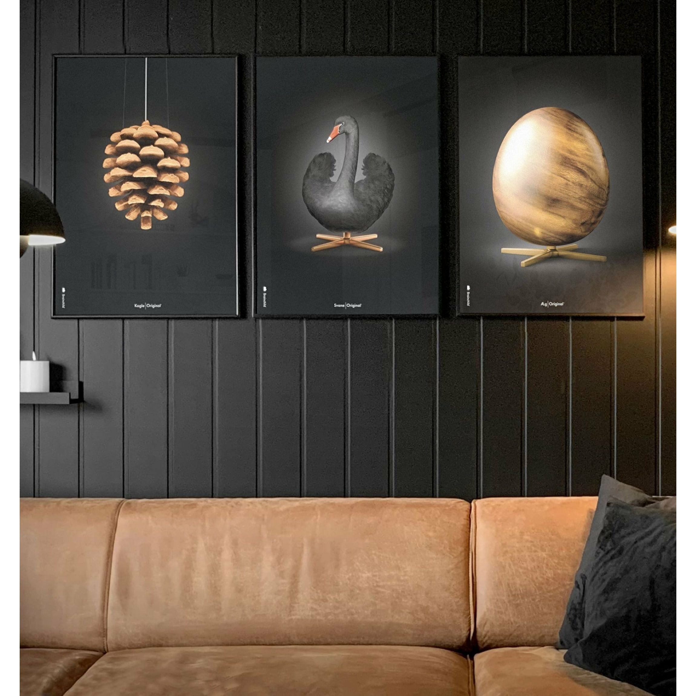 brainchild Swan Classic Poster, koperen frame 70 x100 cm, zwart/zwarte achtergrond