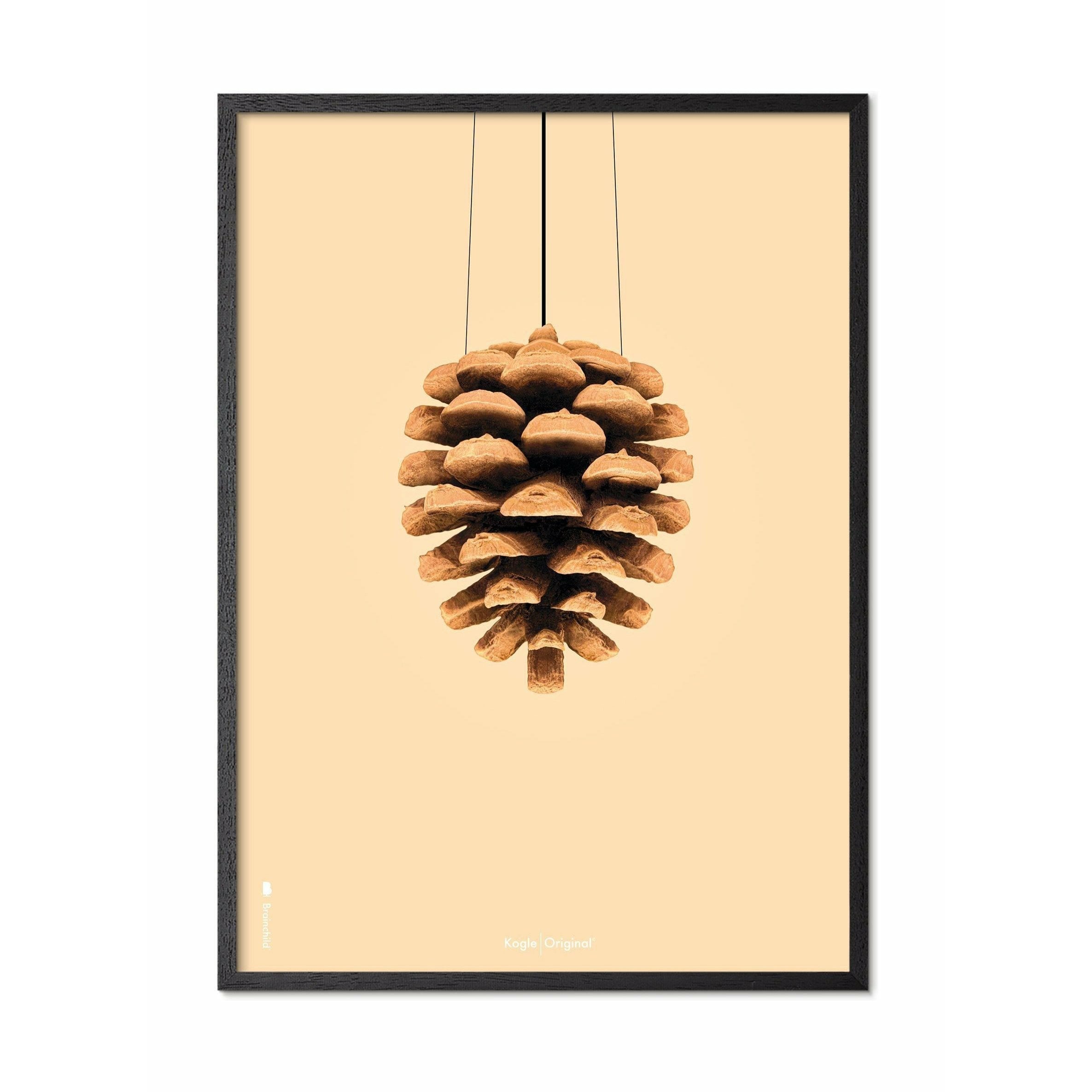 Brainchild Pine Cone Classic Poster, Frame In Black Lacquered Wood 50x70 Cm, Sand Colored Background