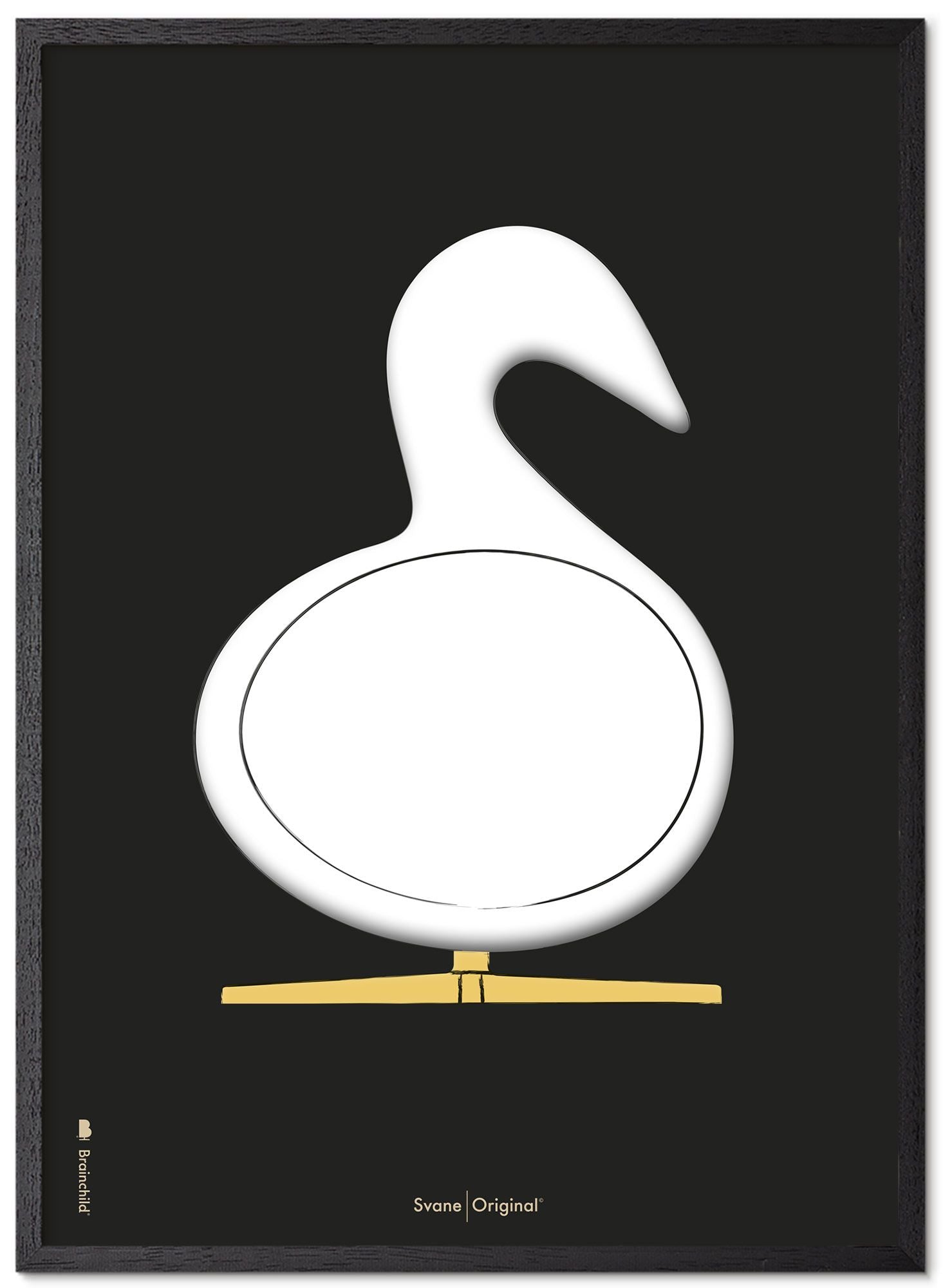 Brainchild Swan Design Schets Poster Gemaakt Van Zwart Gelakt Hout 30x40 Cm, Zwarte Achtergrond