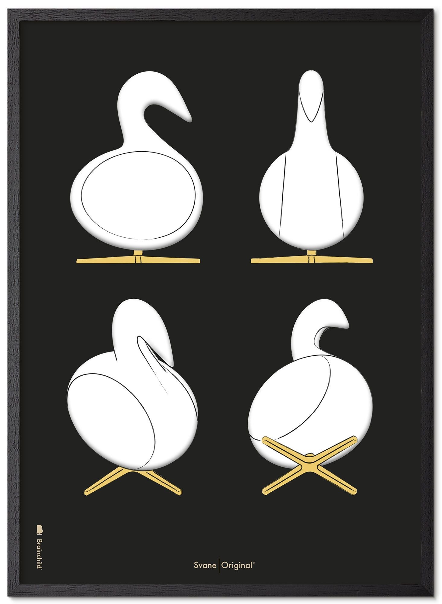 Brainchild Swan Design Schetsen Poster Frame Van Zwart Gelakt Hout A5, Zwarte Achtergrond