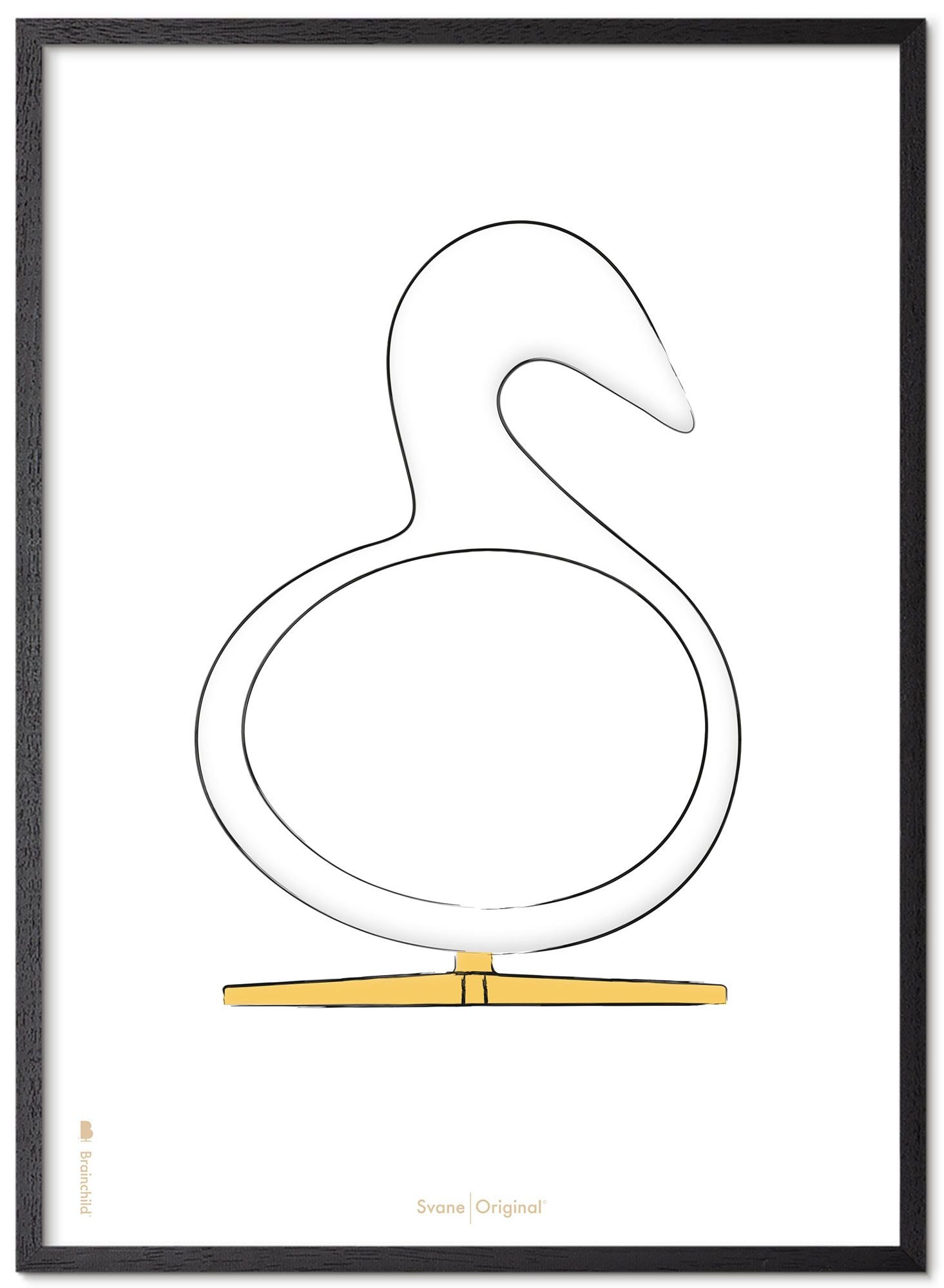 Brainchild Swan Design Schets Poster Gemaakt Van Zwart Gelakt Hout 30x40 Cm, Witte Achtergrond