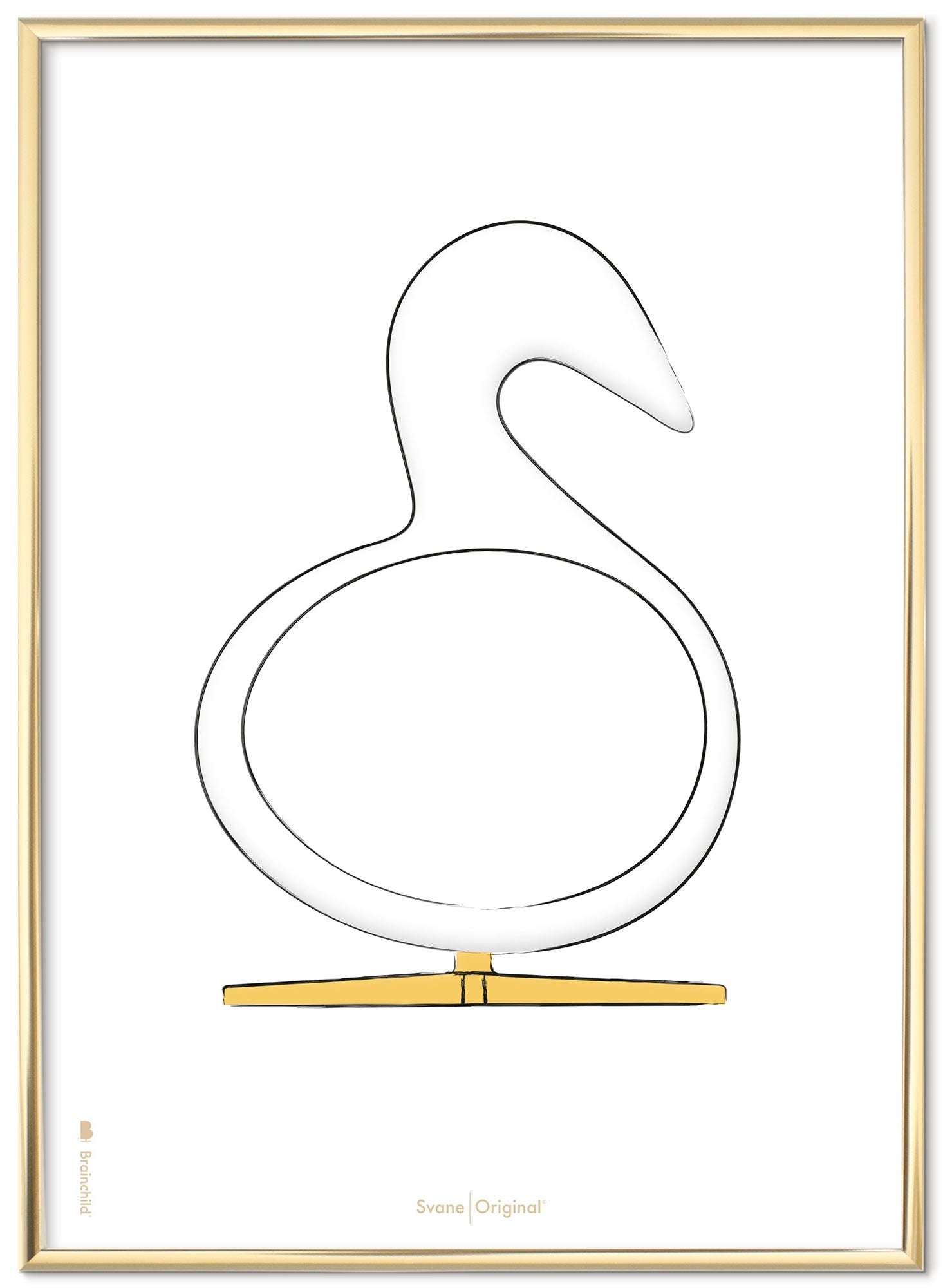 Brainchild Swan Design Sketch Poster Frame Made Of Brass Colored Metal 30x40 Cm, White Background