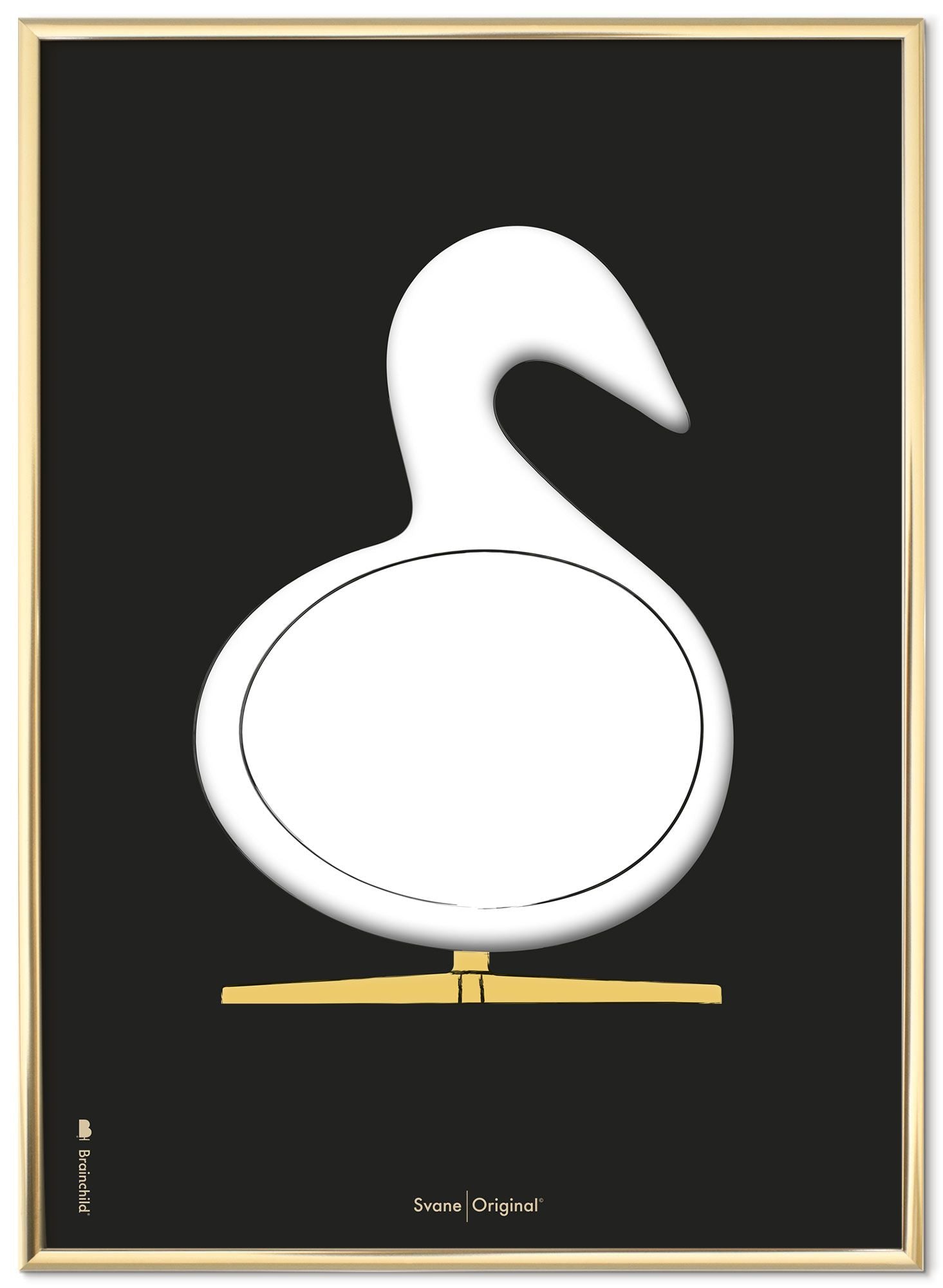 Brainchild Swan Design Sketch Poster Frame Made Of Brass Colored Metal A5, Black Background