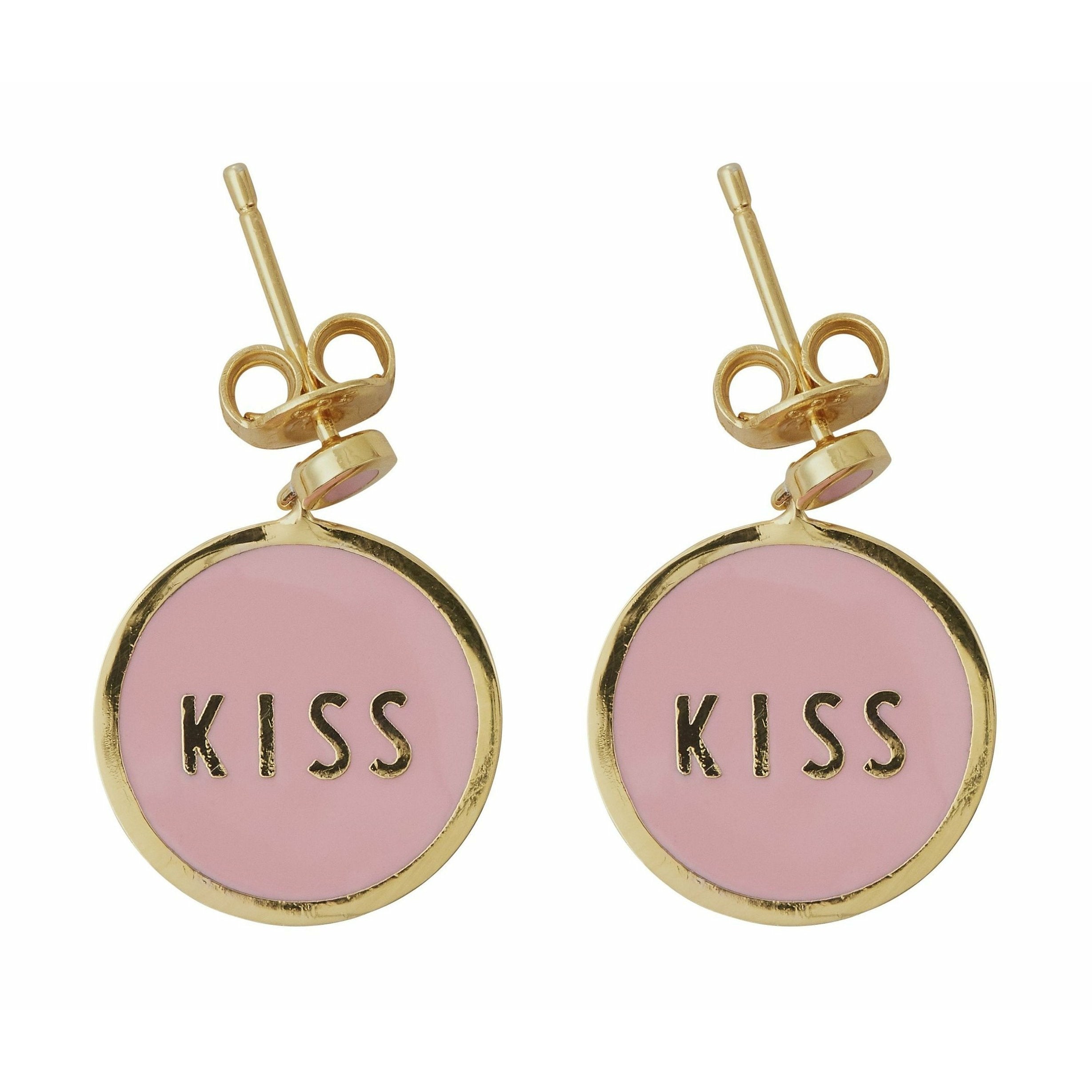 Design Letters Candy Disc Ohrring's Kiss Messing Gold plattiert, Rosa