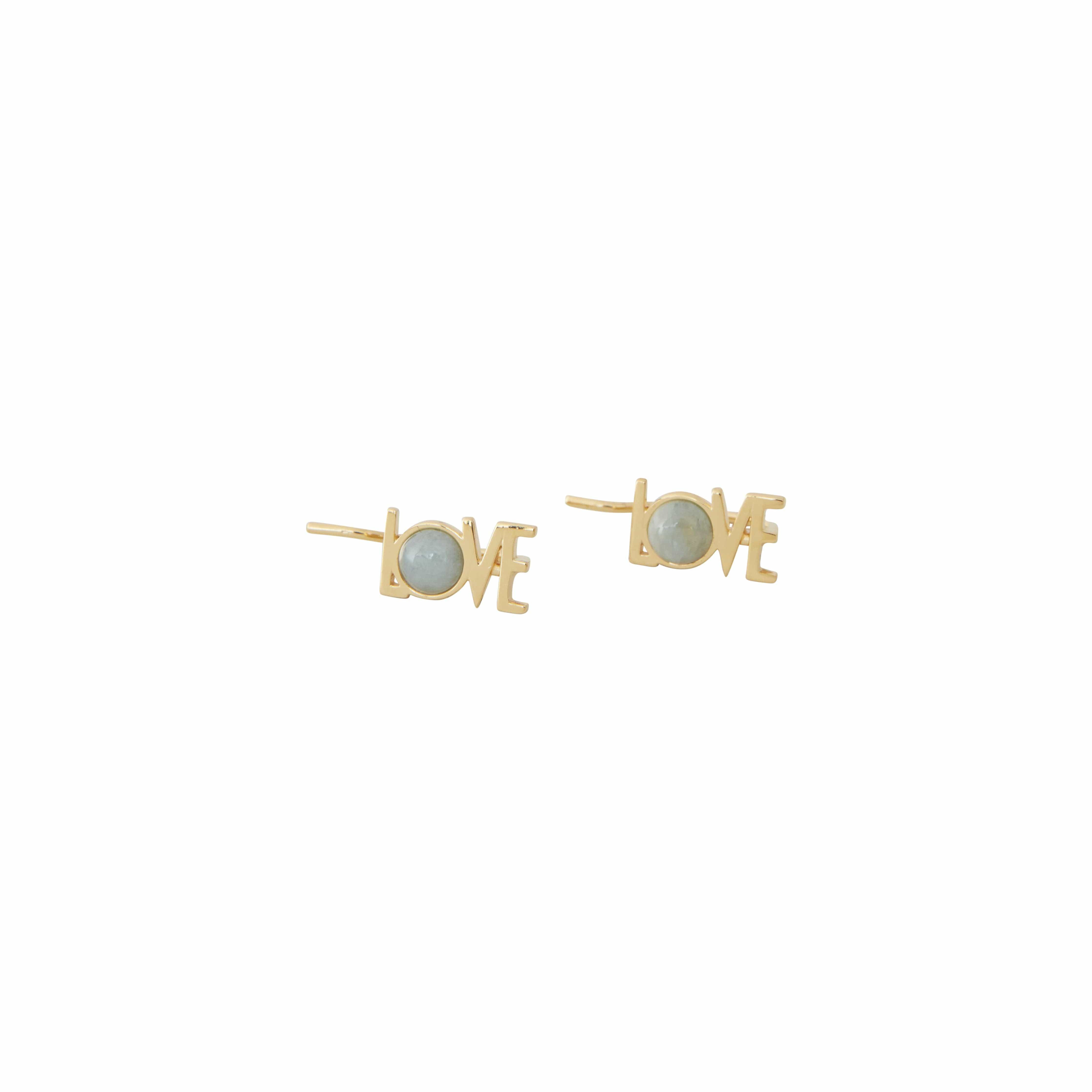 Design Letters Great Love -oorbellen Set van 2 18k goud vergulde, aquamarijnblauw