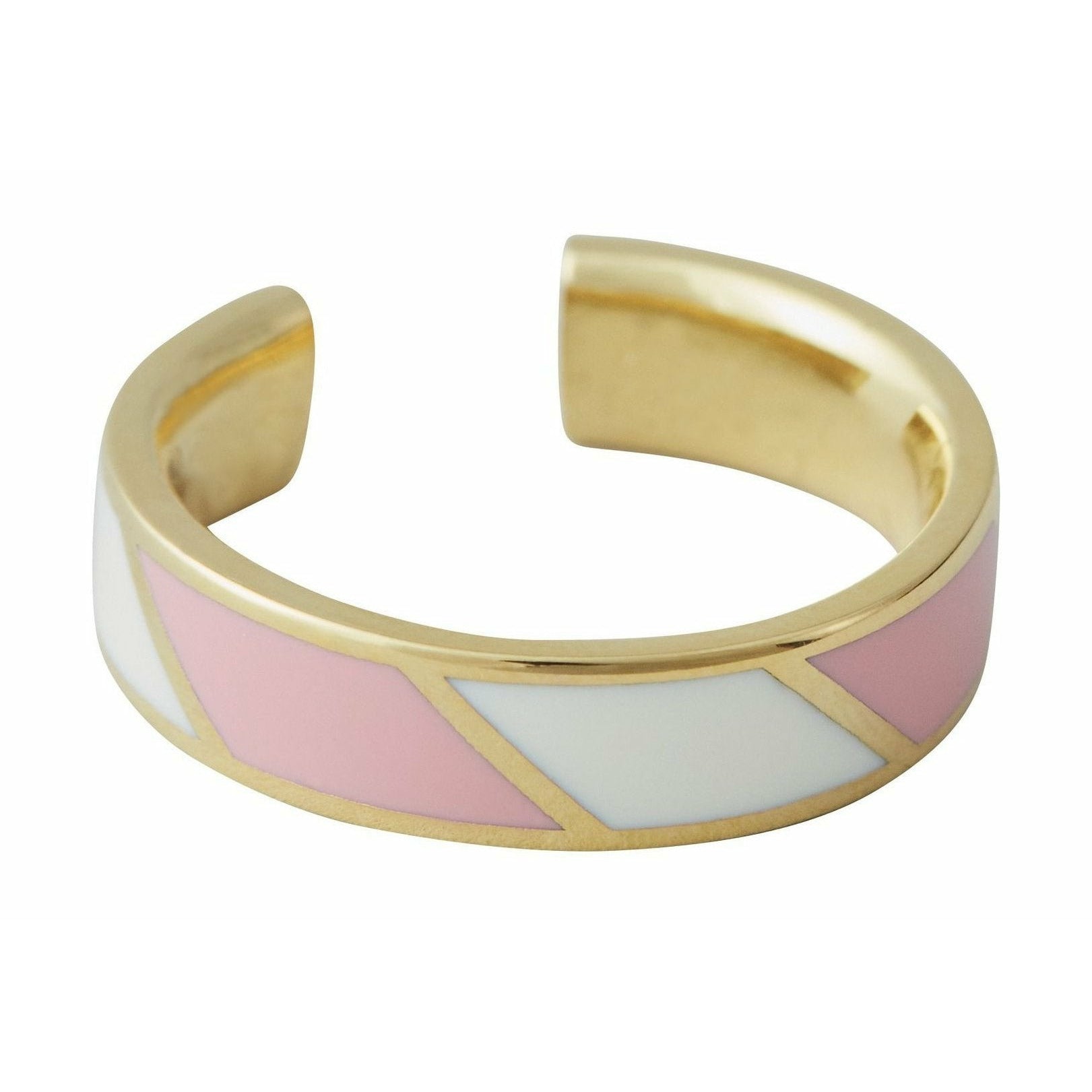 Design Letters Striped Candy Ring Brass Gold Platted, Pink/White