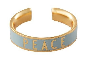 Design Letters Word Candy Ring Peace messing goud plotseling, lichtblauw