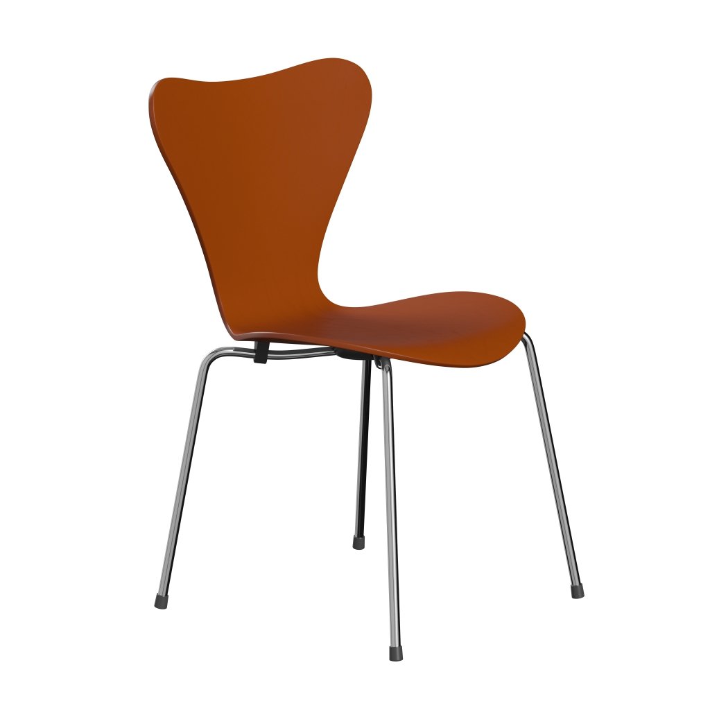 Fritz Hansen 3107 Chair Unupholstered, Chrome/Dyed Ash Paradise Orange