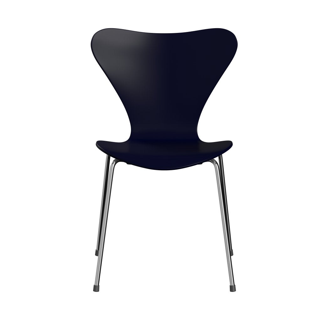 Fritz Hansen 3107 Chair Unupholstered, Chrome/Lacquered Midnight Blue
